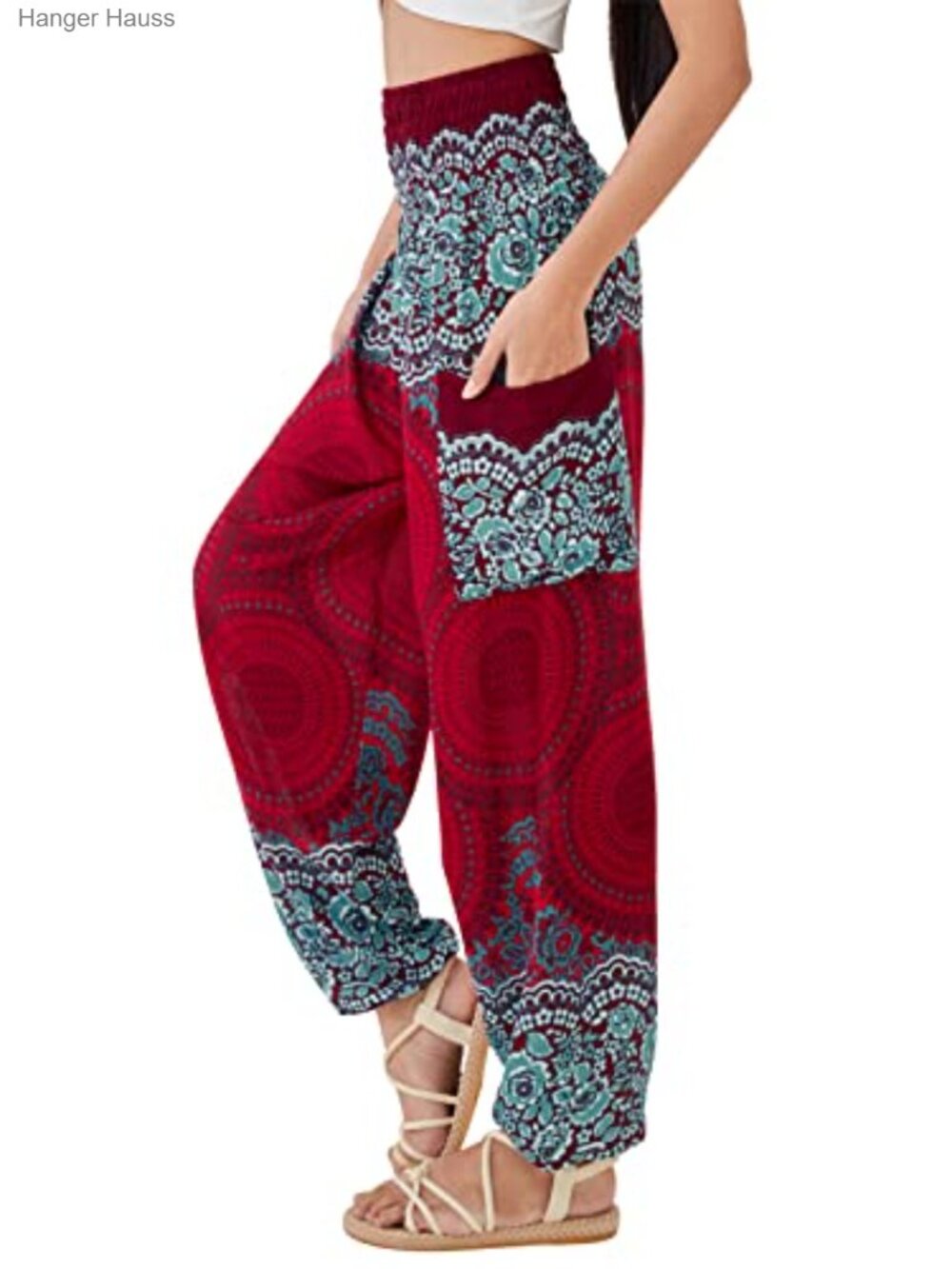 Boho Harem Yoga Pants Women 100% Rayon Smocked Waist Lounge Hippie Pants